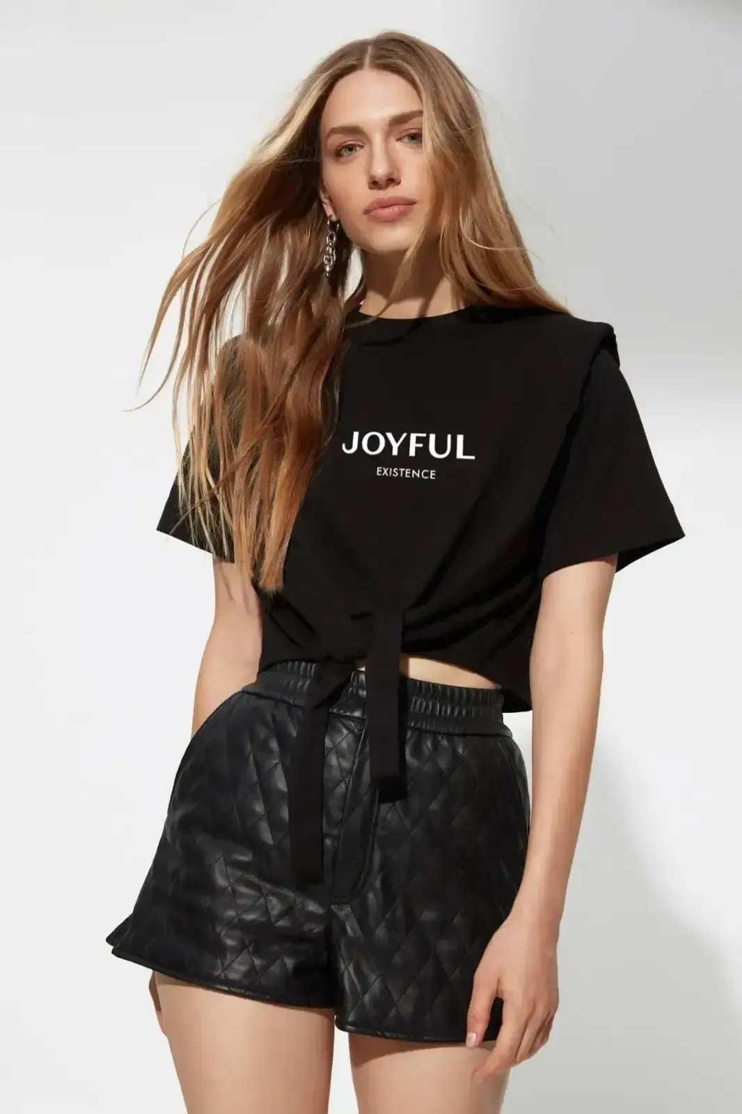 Siyah Sloganlı Örme T-Shirt-tsh1002-syh