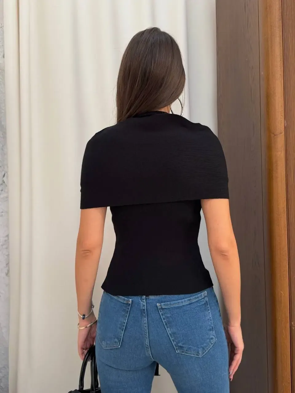 Triko Bluz ve Şal Set Siyah