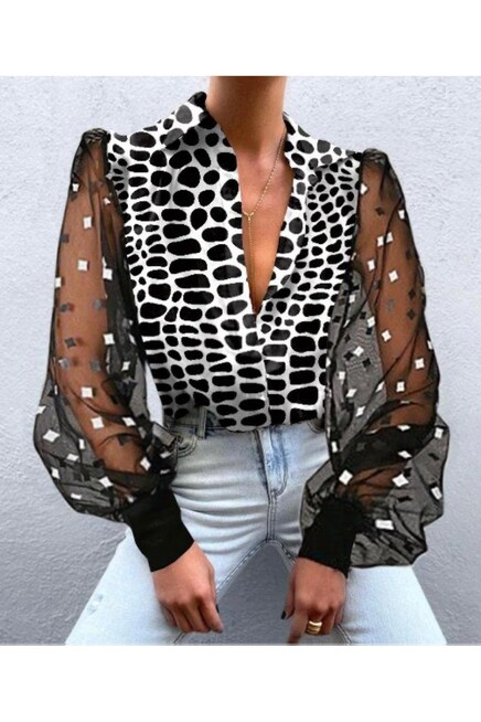 Cobe Saten Tül Detaylı Gömlek