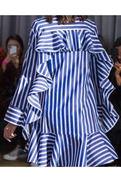 New Model Pamuklu Dokuma Kumaş Arkası Fırfırlı Gömlek