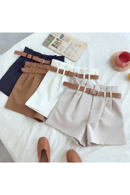 Atlas Kumaş Kemerli Şort