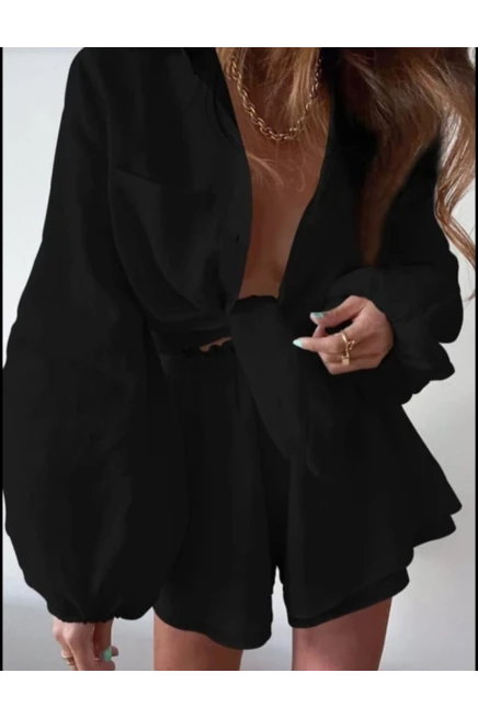 Keten Şort Gömlek Alt Üst Takım