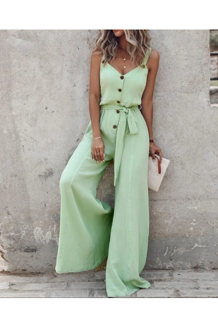 Bürümcük Kumaş Düğme Detaylı Tulum