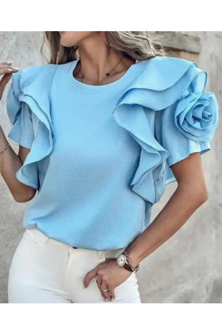 Çiçek Aksesuarlı Dalgıç&Şifon  Bluz