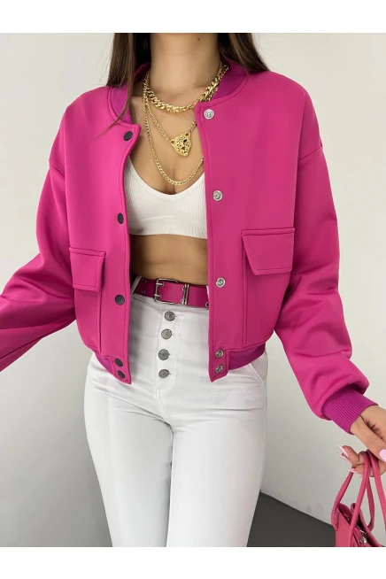 Dalgıç Kumaş Çift Cepli  Bomber Ceket
