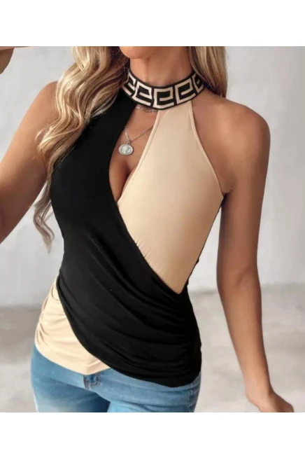 Dalgıç Kumaş Çift Renkli Bluz