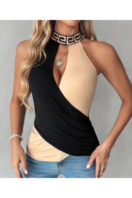 Dalgıç Kumaş Çift Renkli Bluz