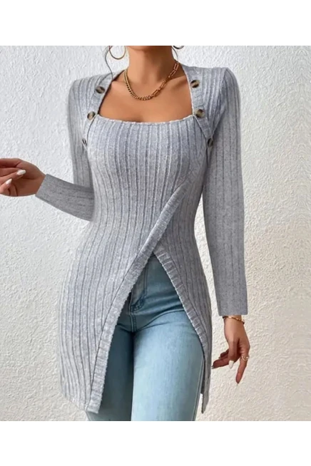 Düğmeli Kaşkorse Tunik&Bluz