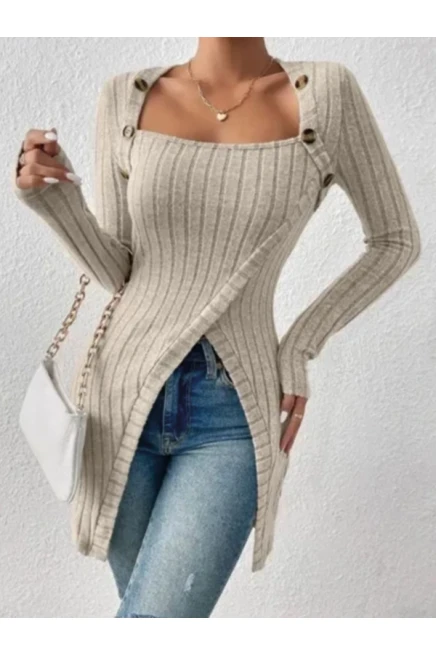 Düğmeli Kaşkorse Tunik&Bluz