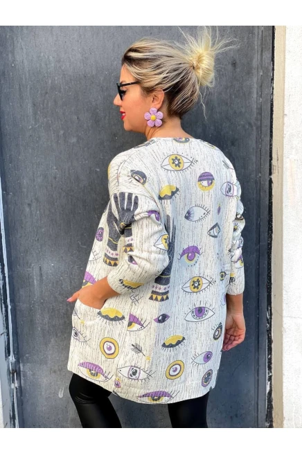 İtalyan Çelik Triko  Göz Desen Salaş Hırka