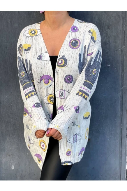 İtalyan Çelik Triko  Göz Desen Salaş Hırka