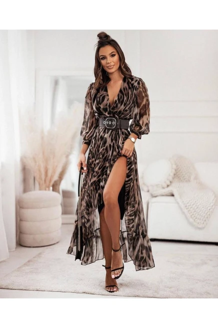 İthal Multi Şifon Kumaş Kemer Dahil Elbise