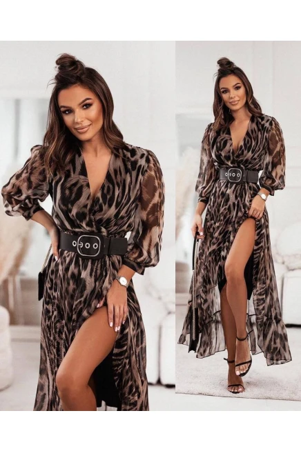 İthal Multi Şifon Kumaş Kemer Dahil Elbise