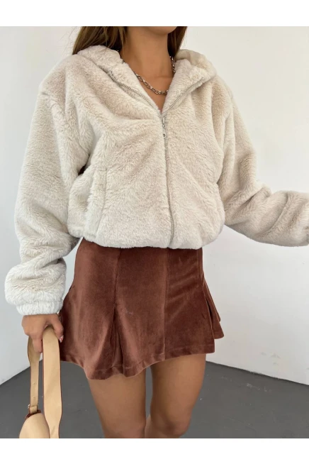 İthal Peluş İçi Astarlı Kapşonlu Mont