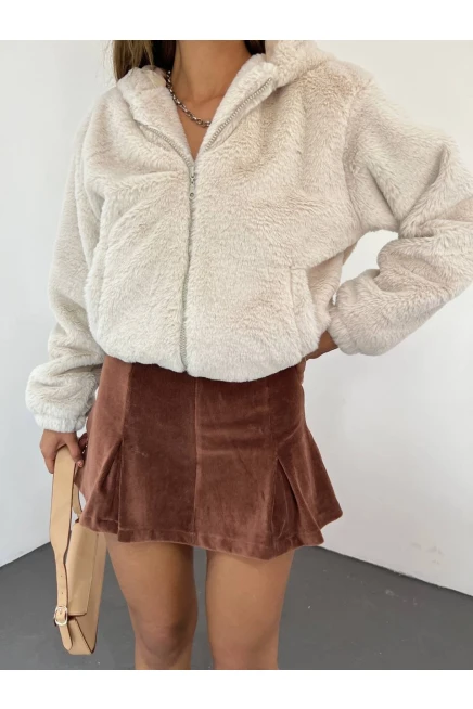 İthal Peluş İçi Astarlı Kapşonlu Mont