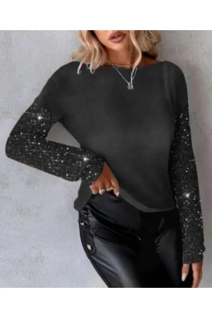 Kadife Kumaş İnci Detaylı Bluz