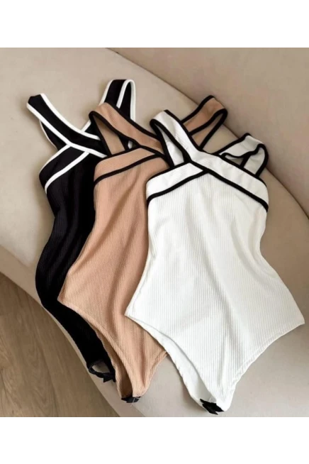 **Ön Siparişte 25 Mart da Kargolanacaktır ** Kaşkorse Kumaş Biyeli Bodysuit