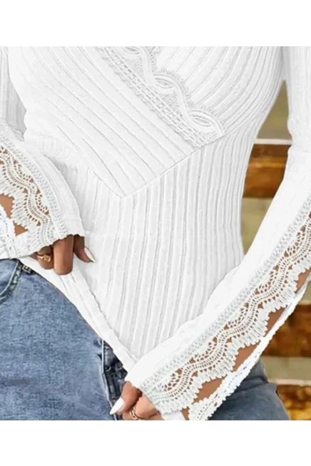 Kaşkorse Kumaş Güpür  Detaylı Bluz