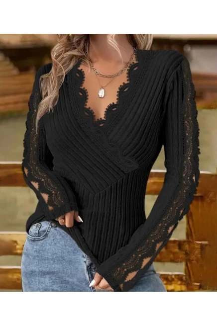 Kaşkorse Kumaş Güpür  Detaylı Bluz