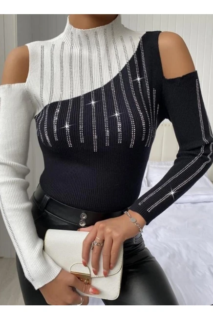 Kaşkorse Kumaş Taş Detaylı Bluz