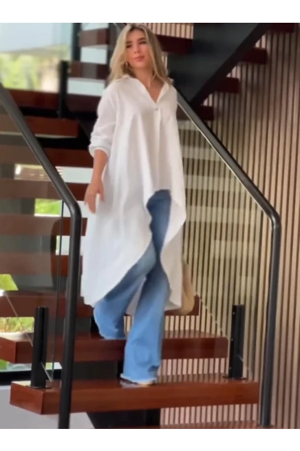 Keten Kumaş Arkası Uzun Tunik