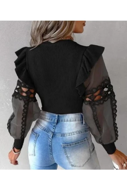 Kolları Güpürlü Kaşkorse Bluz