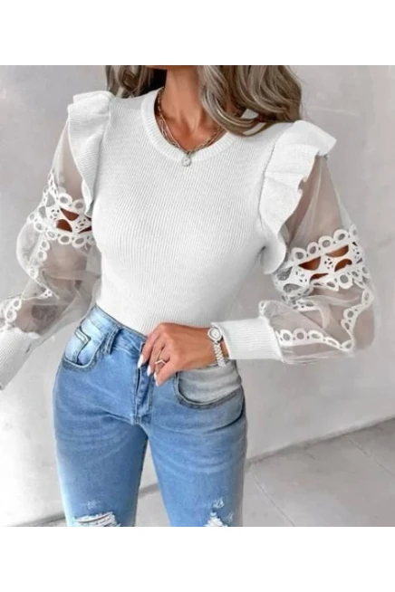 Kolları Güpürlü Kaşkorse Bluz