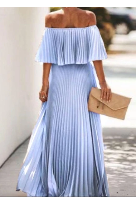 Madonna Yaka Piliseli Elbise  İthal Krep Kumas