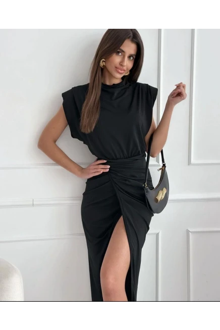 Maxi Boy Yırtmaçlı Sandy KUmas Elbise