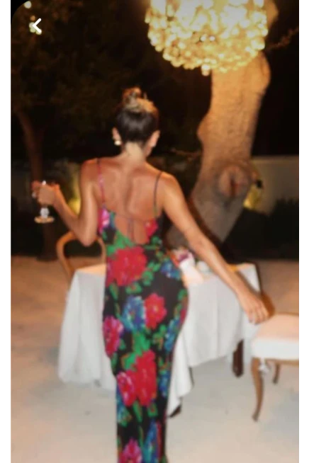 Micro Kumaş Çiçek Desenli Sırt Tasarım Maxi Elbise