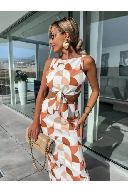 Mikro Kumaş Belden Bağlamalı Sırtı Pencereli Elbise & Takım