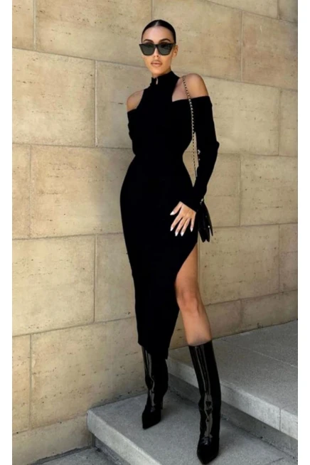 Örme Kaşkorse Kumaş Fermuar Detaylı Elbise