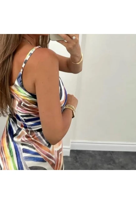 Pamuk Saten Renklı Mıdı Boy Elbise