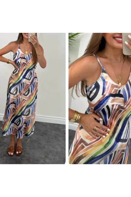 Pamuk Saten Renklı Mıdı Boy Elbise