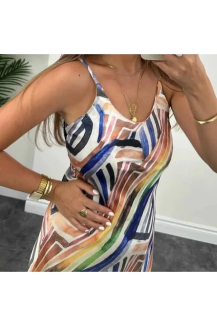 Pamuk Saten Renklı Mıdı Boy Elbise