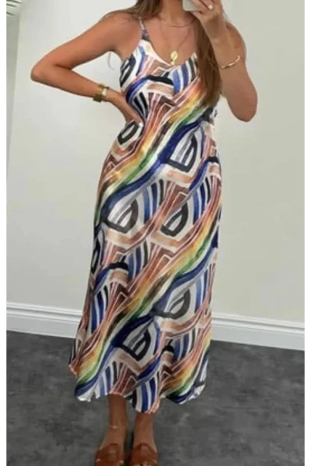 Pamuk Saten Renklı Mıdı Boy Elbise