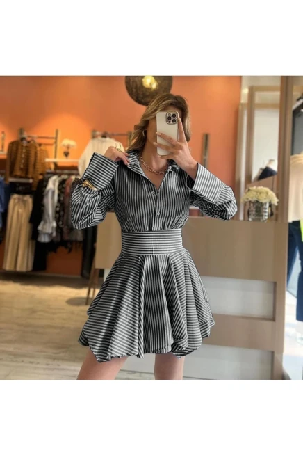 Poplin Kumaş Çizgili Gömlek Elbise