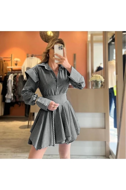 Poplin Kumaş Çizgili Gömlek Elbise