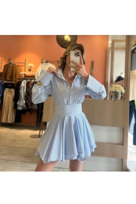Poplin Kumaş Çizgili Gömlek Elbise