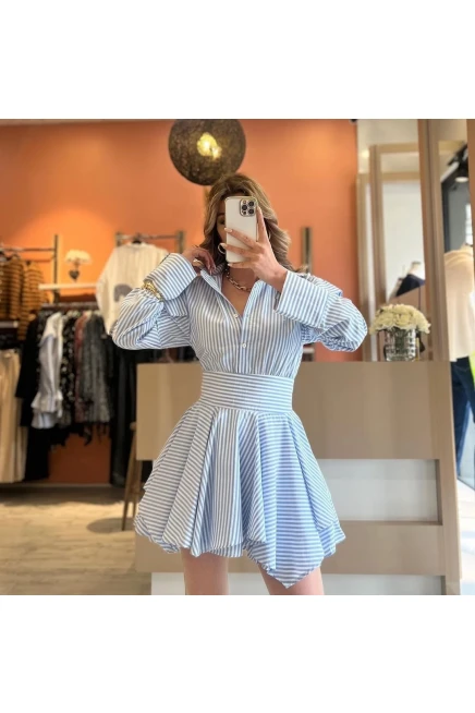 Poplin Kumaş Çizgili Gömlek Elbise
