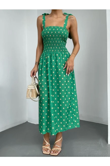 Puantiyeli Omuz Bağlamalı Elbise