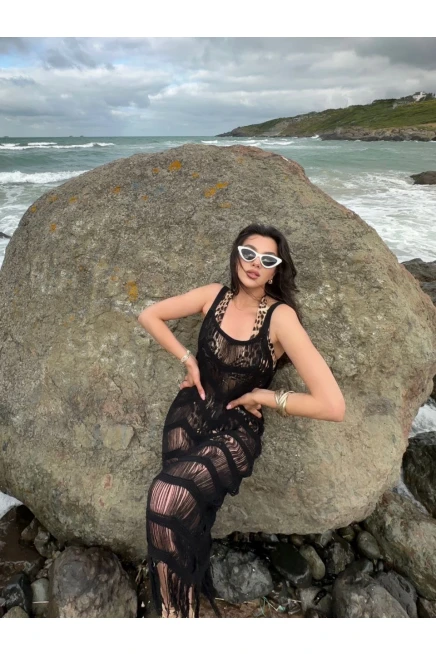 Püsküllü Ve File Detaylı Pareo Elbise