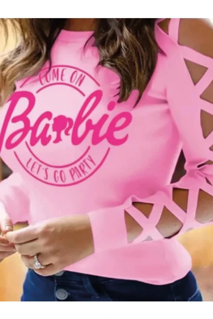 Scuba Dalgıc Kumaş Barbie Baskı Detaylı Bluz