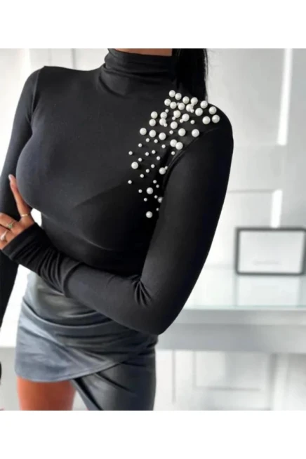 Scuba Dalgıç Kumaş  İnci Detaylı Bluz