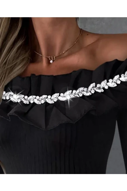 Scuba Dalgıç Kumaş İthal Taş ve Dakron Kumaş Detaylı Bluz