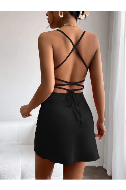 Sırt Dekolteli Saten Kumaş Elbise