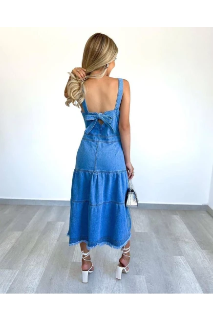 Sırtı Fiyonklu Kot Elbise