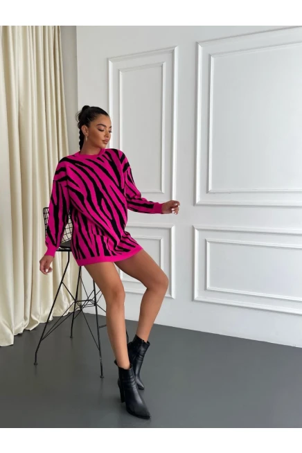 Zebra Desen Triko Kazak