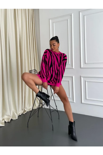 Zebra Desen Triko Kazak