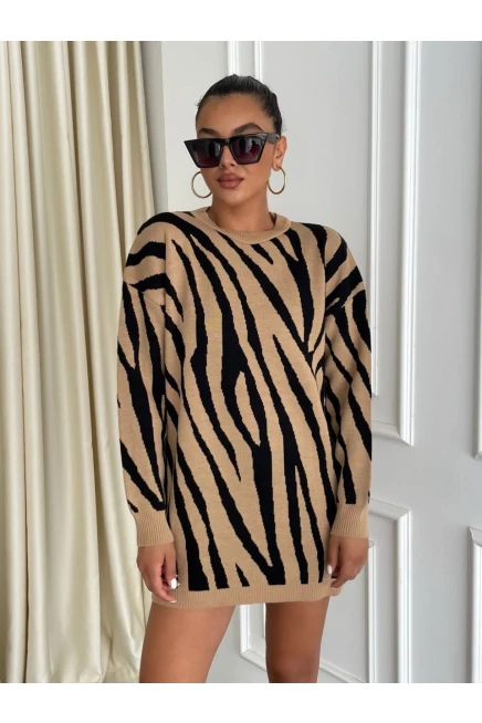Zebra Desen Triko Kazak